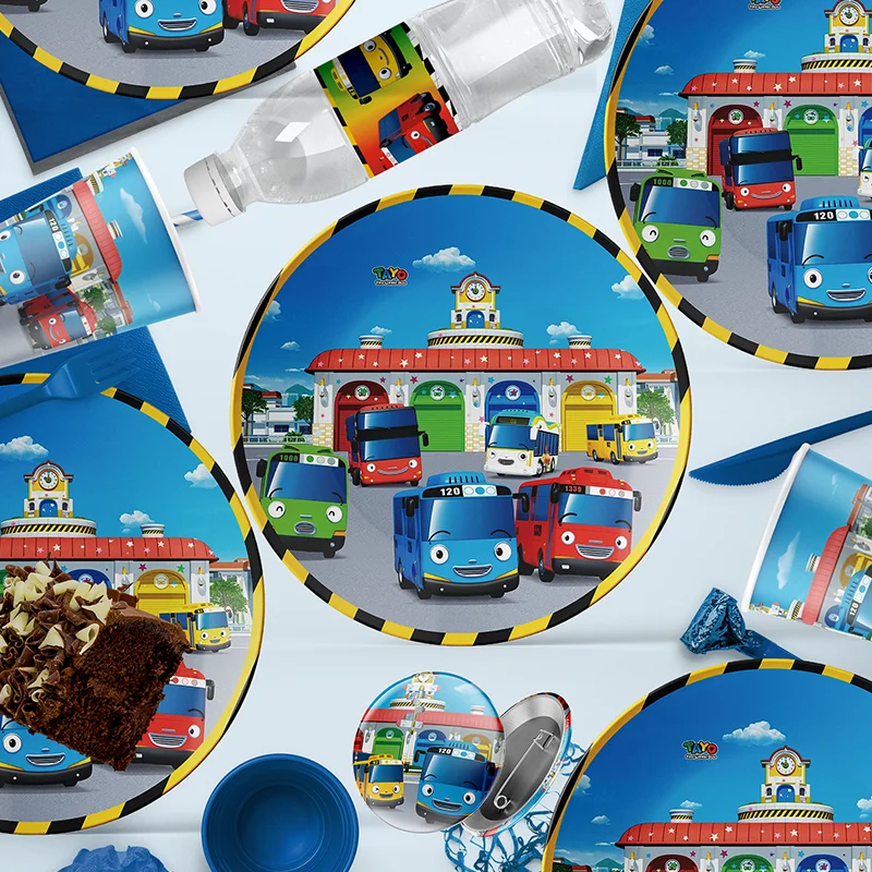 Tayo the Little Bus Supplies Party DIY Supplies Disposable Tableware Balloon Water Bottle Label Sticker Baby Bath Supplie