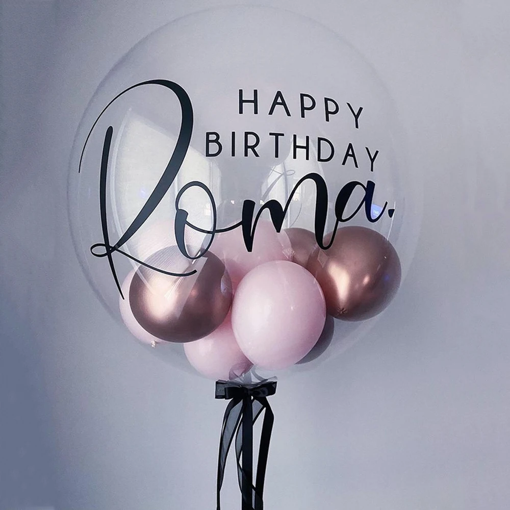 2/1Pc 18/24/36inch Bubble Balloon with Custom Name Sticker Personaled Sticker for Wedding Birthday Baby Shower Party Decorations