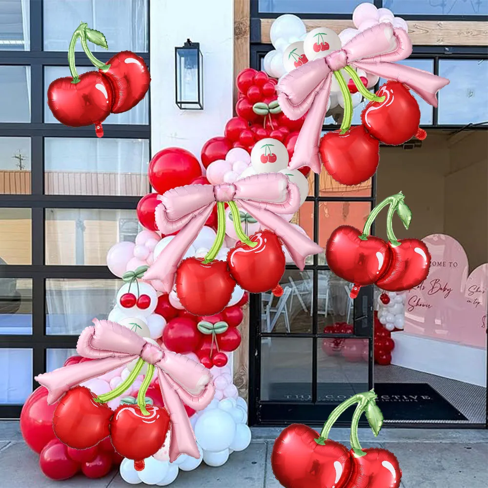 1/3pcs Cherry Foil Balloons With Bow Wedding Bridal Baby Shower Summer Fruit Berry First Birthday She Is The Cherry On Top Decor