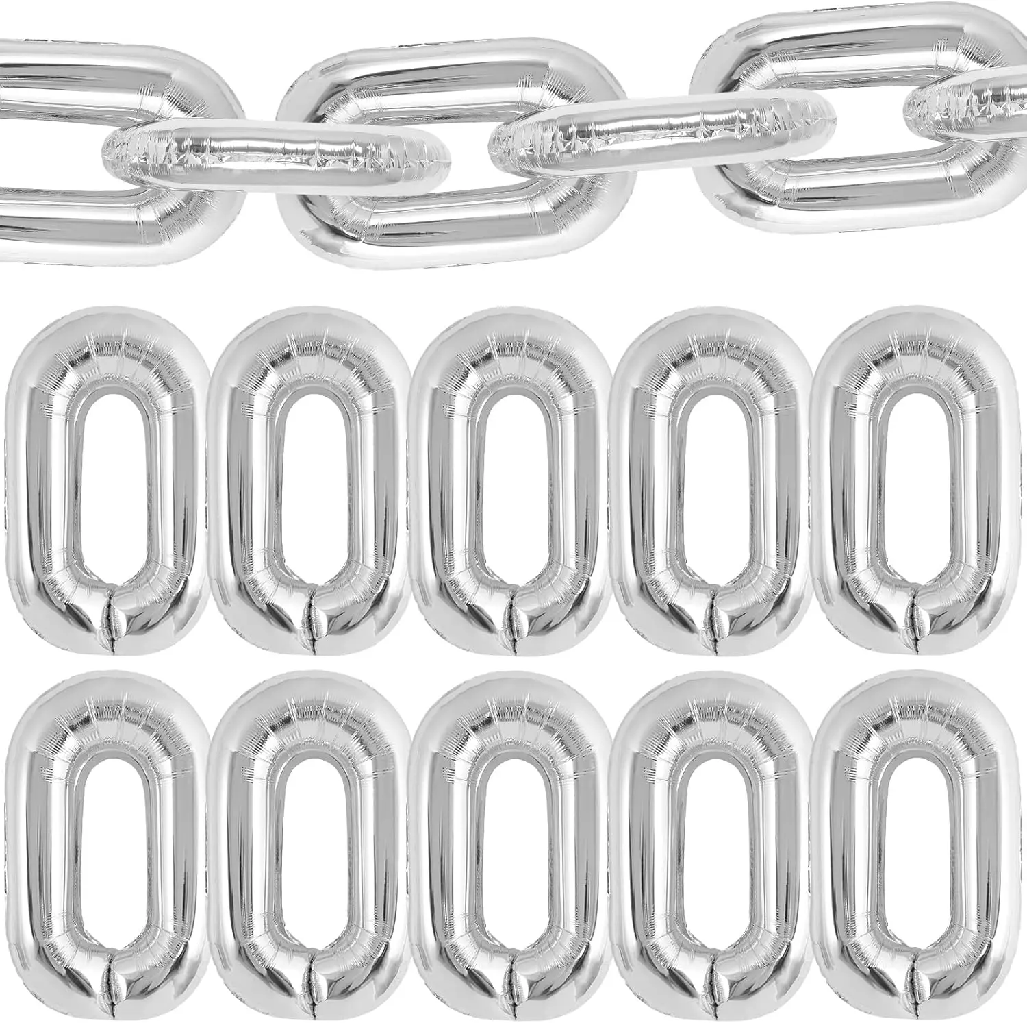 10Pcs Silver Gold Chain Balloons 32/16INCH Jumbo Foil Chain Linking Balloons for 80s 90s Theme Birthday Wedding Graduation Decor