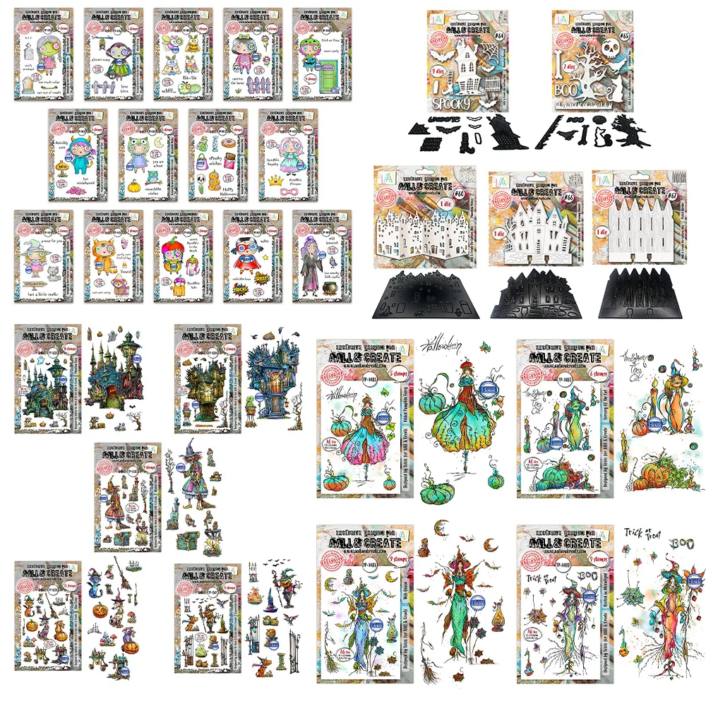 Halloween Metal Cutting Dies Clear Stamp Set Ghost Witch Pumpkin Castle DIY Scrapbook Card Making Paper Craft Decor Aall& Create