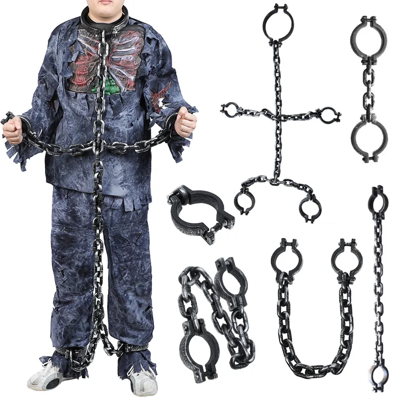 D2 Halloween Fake Chains Haunted House Horror Props Home Decoration Prisoner Costume Cosplay Accessories Plastic Link Chains