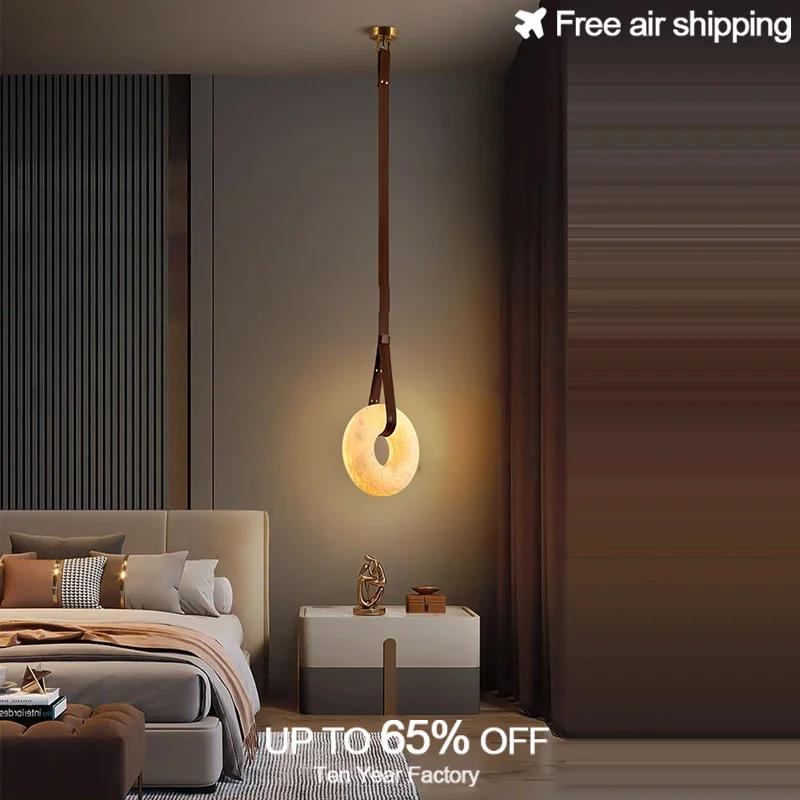 Modern Simple Circle Marble Brown Belt Chandelier Hanging Pendant Light for Living Room Home Decoration Fixture Lamp