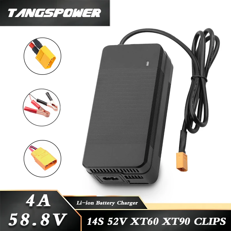 58.8V 4A Lithium Battery Charger For 14S 52V Li-ion Battery Pack Fast Charging With Cooling Fan Electric Scooter Power Adapter
