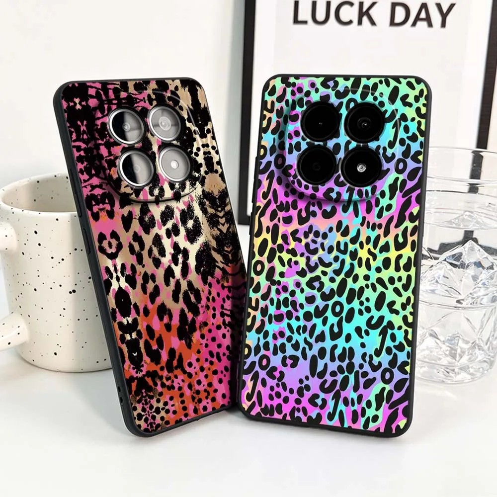 Pink Black Leopard Print For Xiaomi Redmi Note 15 14 13 13R 12R 12 12S 11 11S Pro Plus 4G 5G Black Soft Cover Phone Case