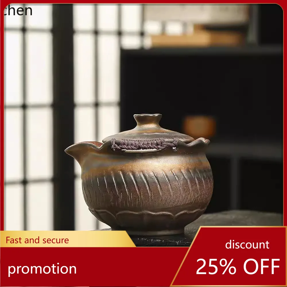 ZML Handheld Teapot, Craft Ceramic Three-Talents Gaiwan, Household Anti-Scalding Tea Brewing Kung Fu Tea Set