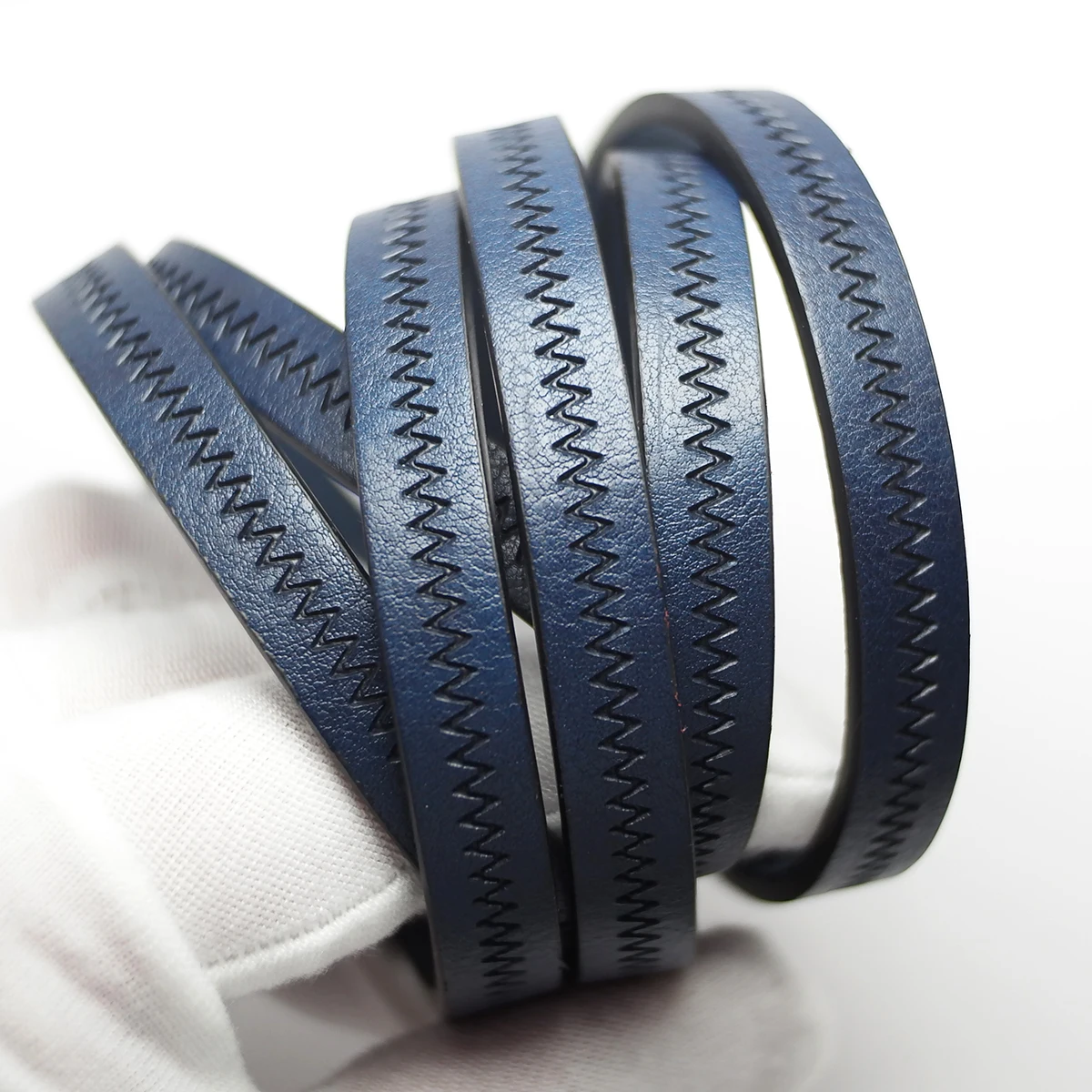 46inch Dark Blue Embossed Ripple Leather Cord,Braided Leather Strip,Three-Dimensional Texture Bracelet Making,Vintage Craft Cord