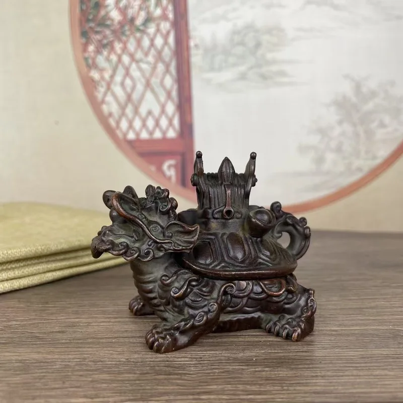 Brass three-dimensional dragon turtle ornament with a champion's hat, home and office decorative craft gift