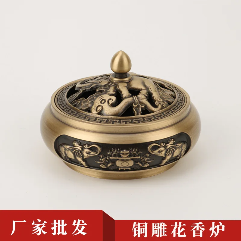 Flat Low Three-Legged Carved Copper Incense Burner Aromatherapy Furnace Ornament Home Craft Source