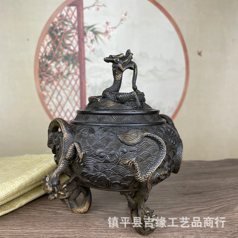 Three-legged Daming Xuande Flying Dragon Incense Burner Home Living Room Craft Ornament