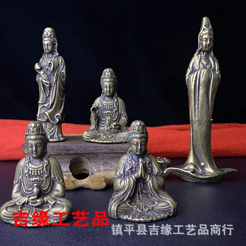 Copper , three-dimensional Guanyin statue, small home desktop craft decoration, pocket-sized Buddha