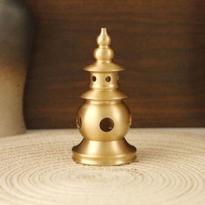 Brass Sun and Tower Ornament Three Pools Reflecting Moon Burner Craft Zen Incense Holder Copper Orna
