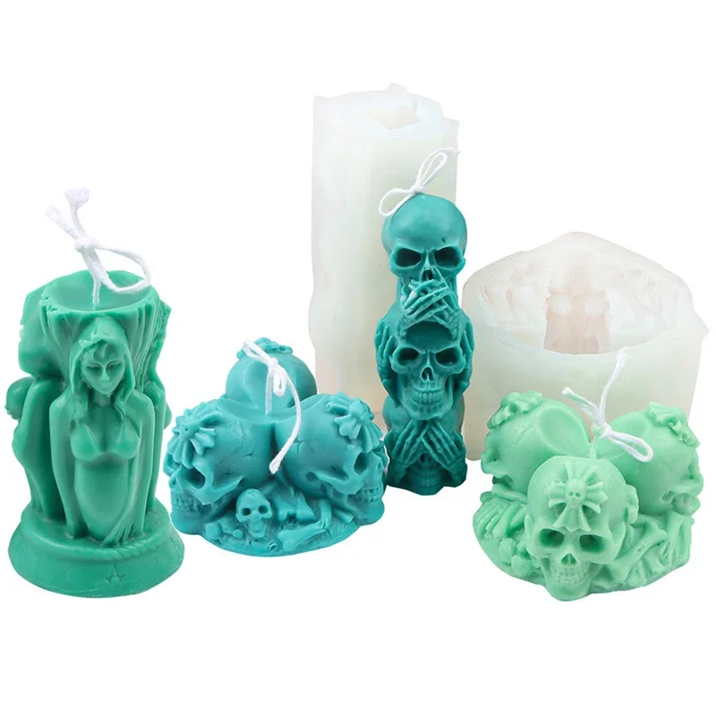 Three-faced Goddess Candle Silicone Mold DIY Skull Witch Candle Making Kit  Soap Caly Resin Cake Mold Gifts Craft Supplies