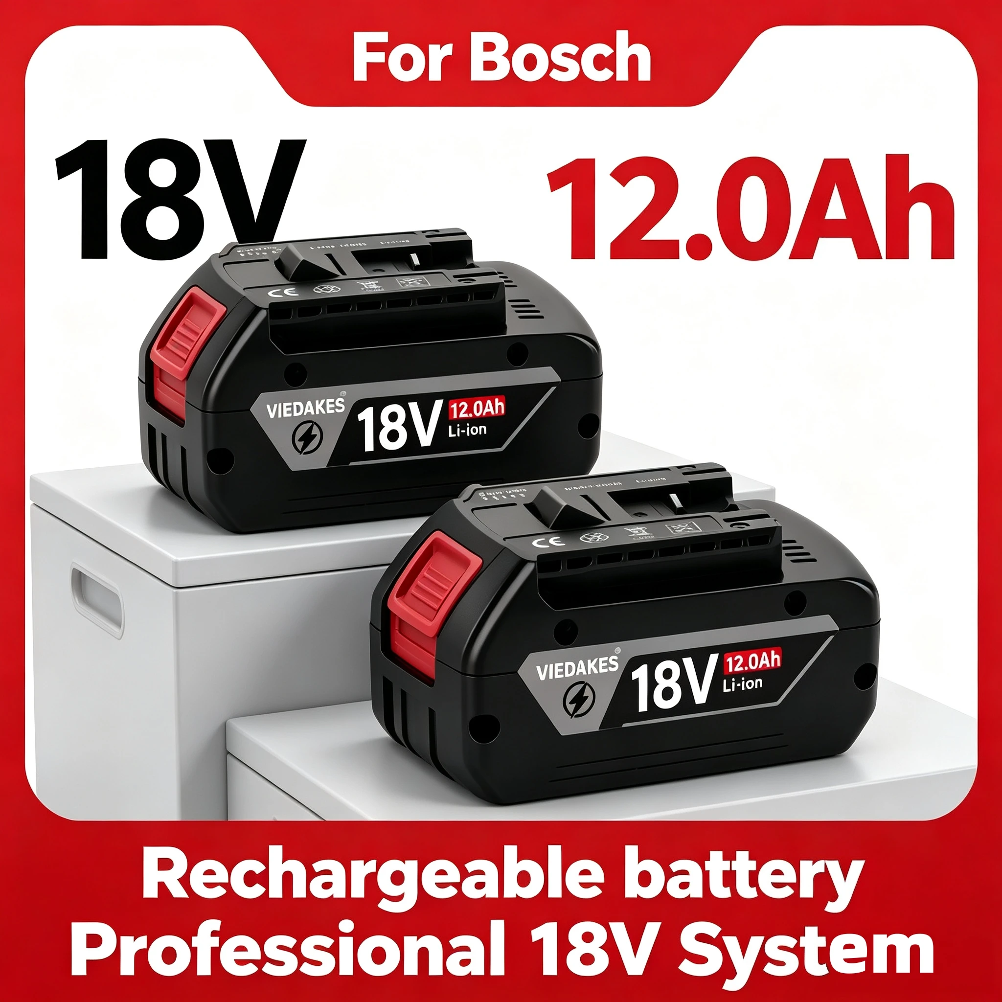 New 18V 12AH Rechargeable Professional Battery,  High capacity for BOSCH 18V Battery BAT609 BAT609G BAT618 BAT618G Electric Tool