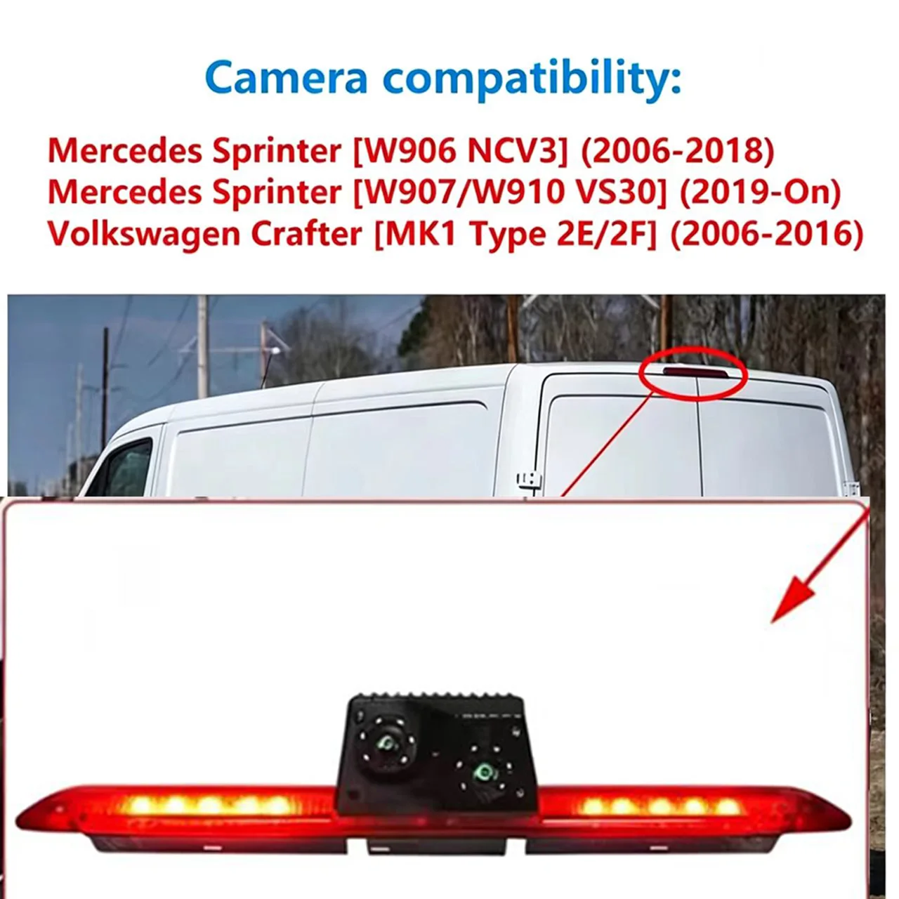 Dual Lens Brake Light HD Reversing Camera for Mercedes Sprinter 906 907 VW MK1 Van Twin Adjustable Angle Lens Camera