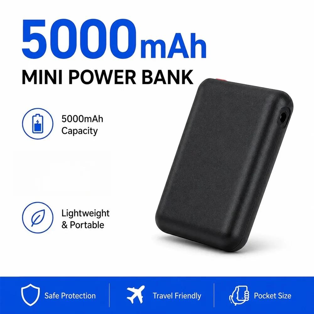 Mini 5000mAh Power Bank/portable External Battery Pack USB Charger Suitable for Charging Mobile Phones, Travel Backup Batteries.