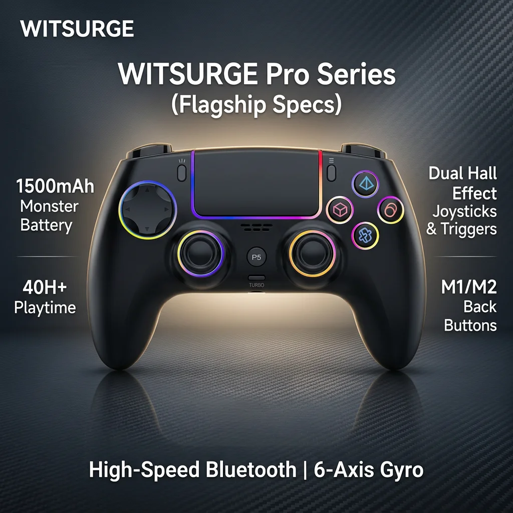 WITSURGE 1500mAh Game Controller for PS5 PC Stream iOS Android, Anti-Drift Gamepad, Dual Hall Effect Joysticks & Triggers
