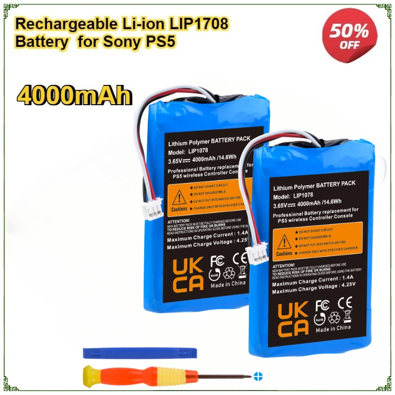 4000mAh Rechargeable Li-ion Battery LIP1708 Batteries for Sony PlayStation 5 PS5 Dualsense Controller CFI-ZCT1 W B U