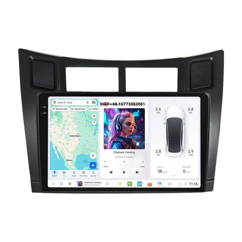 Carplay car radio multimedia Video player Stereo GPS Navigation BT Android auto for Yaris 2005-2012