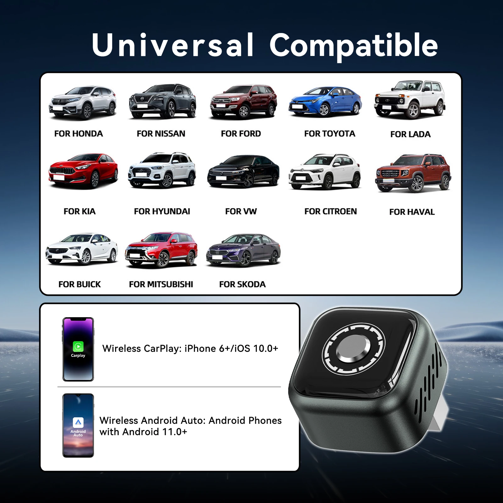 Binize Wired To Wireless 2 in 1 Adapter For Car with OEM Wired Carplay / Android Auto Plug & Play Wireless CarPlay Adapter