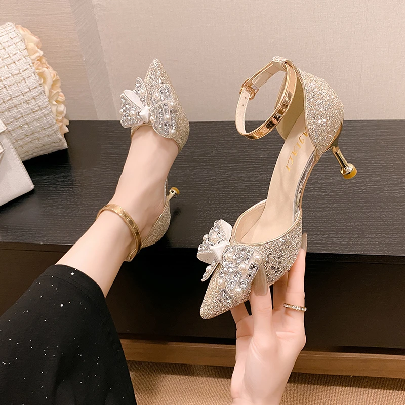 Exquisite Women High Heel Sandals Fashion Rhinestone Bow High Heels for Woman Luxury Wedding Shoe Designer Shoes Sandalias Mujer