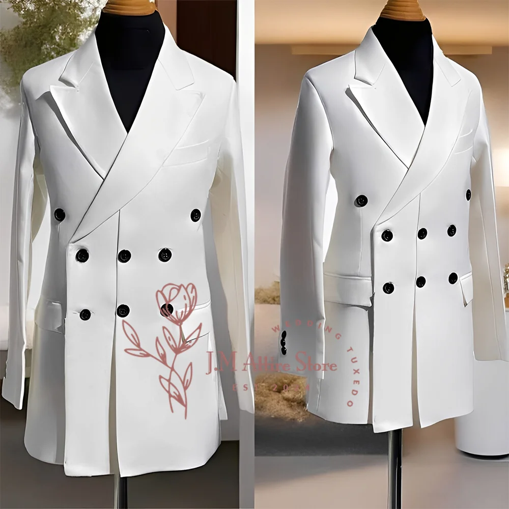 White Men's Suit Triple-Breasted Jacket Peak Lapel Blazer for Daily Work Wedding Prom Birthday Party Gift Customized Tuxedo