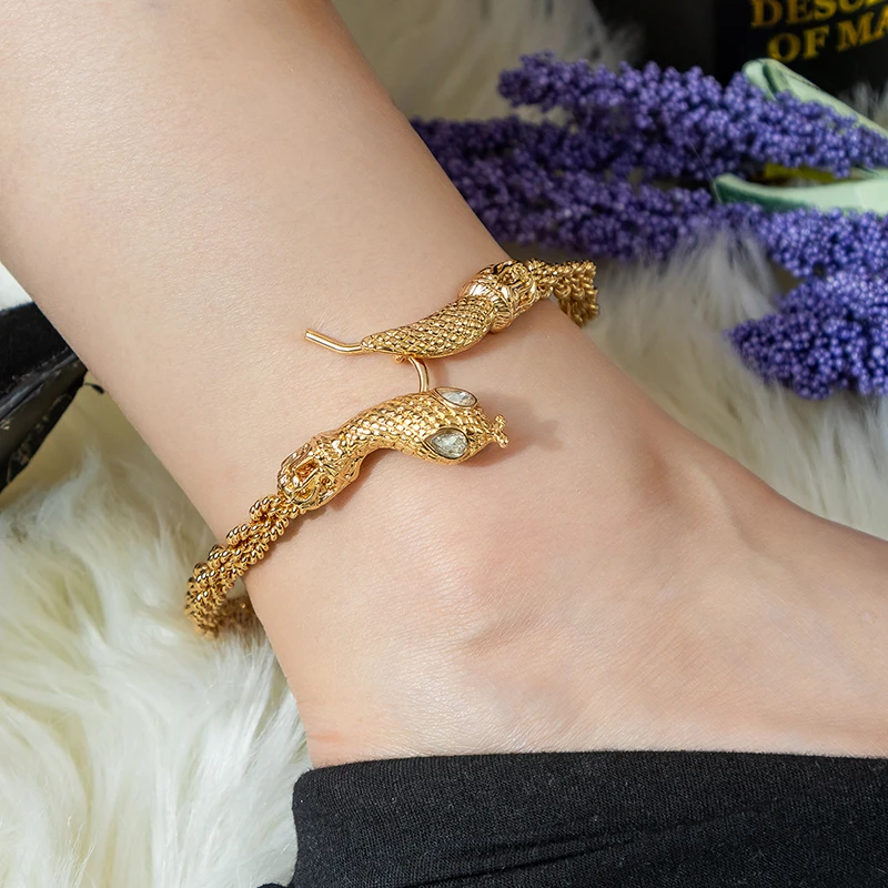 Fatima Story Gold Plated Algerian Wedding Foot Jewelry Snake Design Women's Anklets Open Foot Bracelet Arabic Bridal Gifts