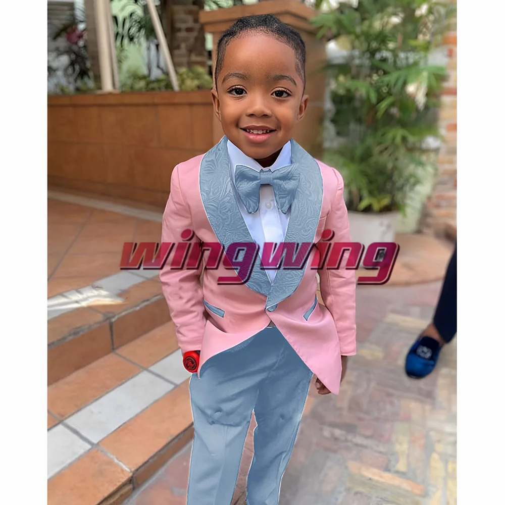 Suit for Boys Wedding Jacket Pants Bow Tie Set of 2 Shawl Collar Floral Blazer Fashion Kids Clothes 2-16 Years