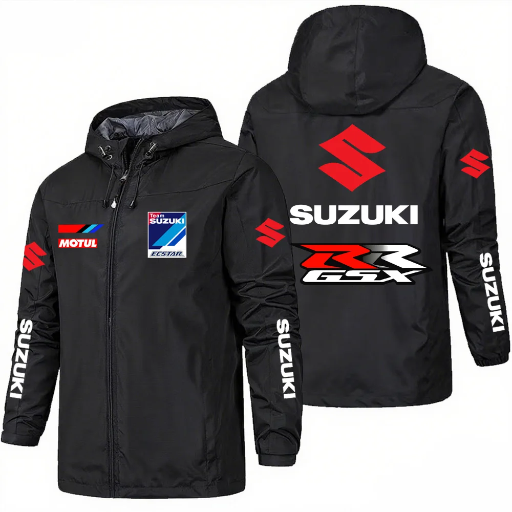 Suzuki Racing Men's Winter and Autumn Motorcycle Printed Hoodie Jacket, Casual Outdoor Windproof Waterproof Jacket