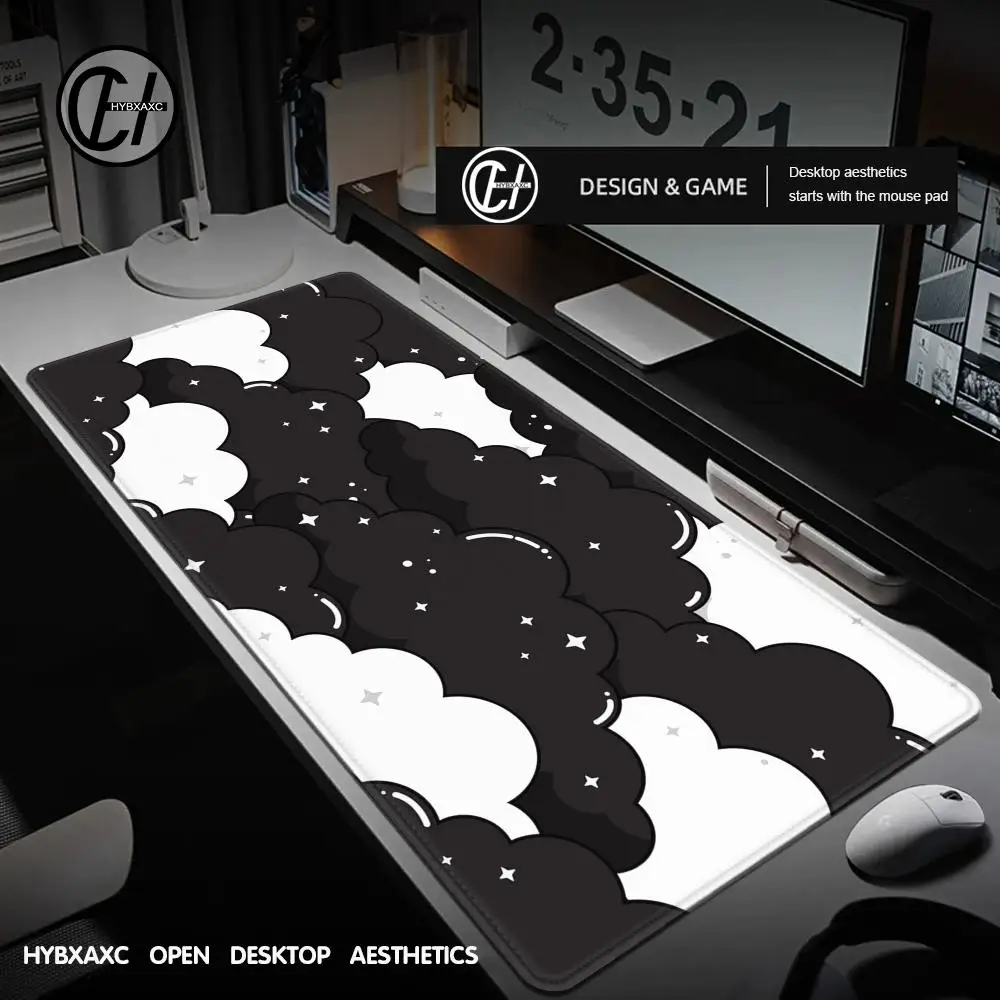 Mice Mat Game Carpet Rubber Keyboard Pads Japanese Great Off Wave Cloud Mouse Pad Gamer Large Black and White Mousepad