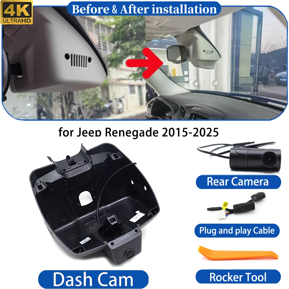 Dash Cam for Jeep Renegade 2015-2025 4K UHD DVR Wifi Camera Video Recorder Driving Recorder Dashboard Night Vision plug＆play