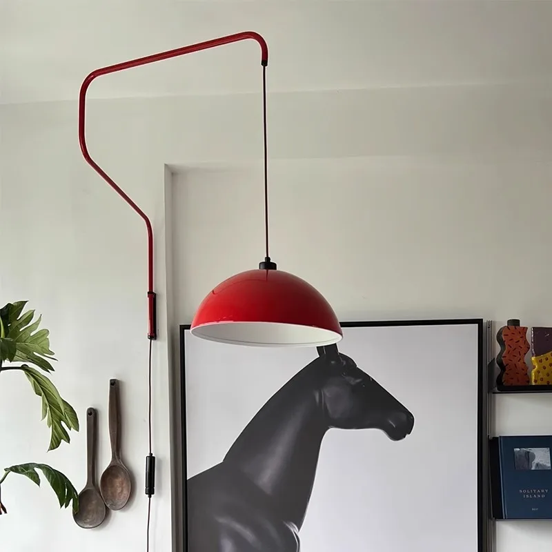 Nordic Swing Arm Pendant Light for Living Room Bedroom, Foldable Wall Lamp for Dining Table, No-Wire Hanging Decor