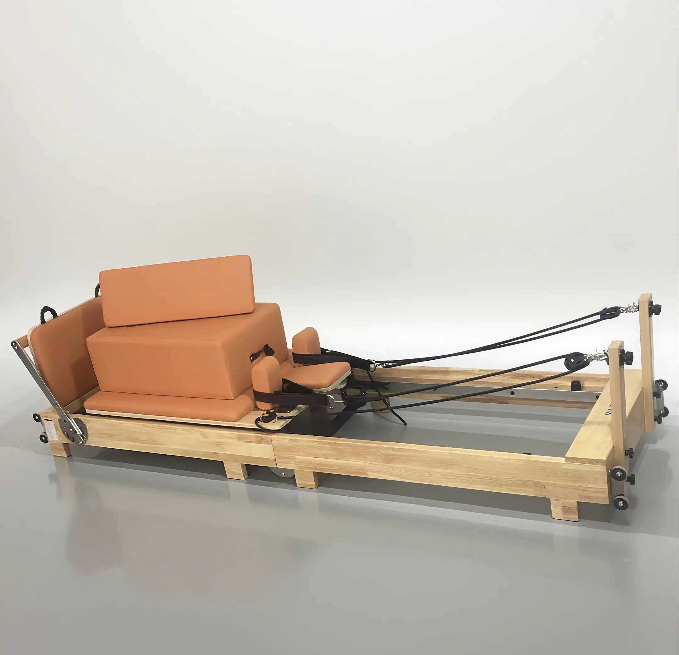 Foldable Oak Wood Pilates Reformer with Adjustable Springs, Ideal for Home & Apartment
