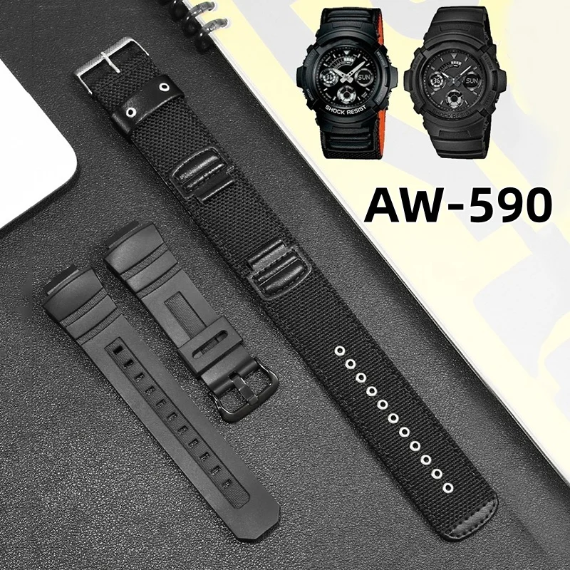For Casio AW-591 AW-590 AWG-M100 DW5600 DW-5600 G7700 Modified Nylon Watchband Silicone Watch Strap 16mm Waterproof Bracelet