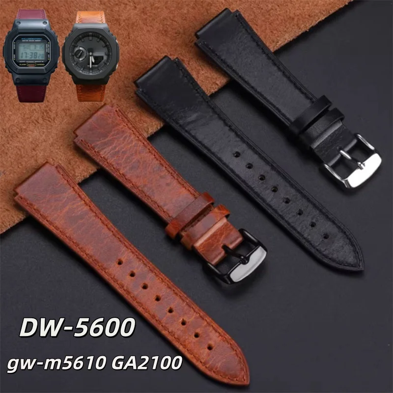 16mm Vintage Watchband for Casio DW5600 DW-5600 GW-M5610 GW-B5600 GA2100/2110 GM-2100 Modified Rretro Leather Strap Bracelet Men