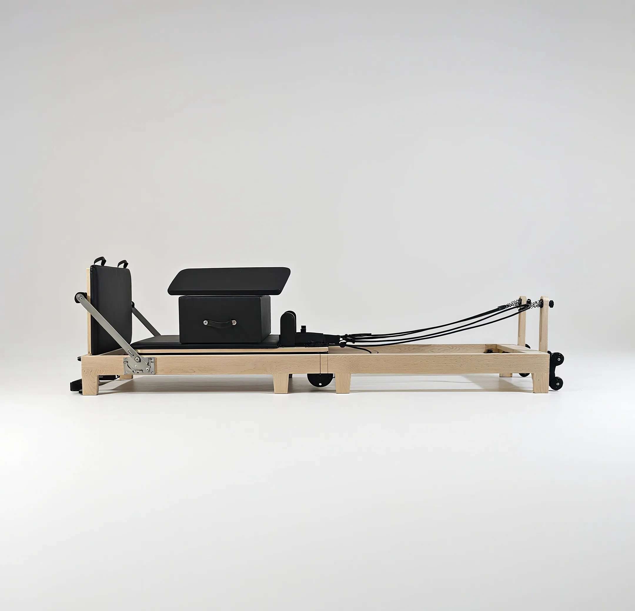 Foldable Maple Wood Pilates Reformer with Adjustable Footbar for Core Training