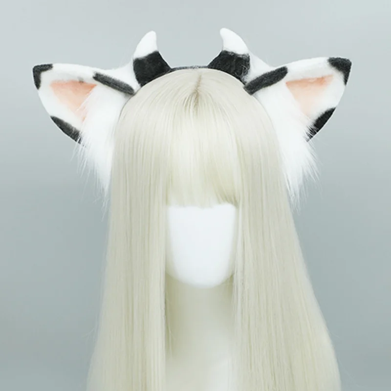 New Handmade Furry Foldable Milk Cow Ears Headband Realistic Animal Plush Hair Hoop Lolita Anime Decor Ear Cosplay Accessories