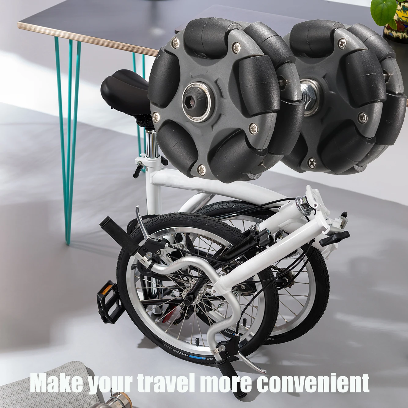 2PCS 58mm Nylon Omni Wheels Easy Roller Wheels for Brompton Extension Rod Telescopic Bike Rear Cargo Rack Parts Folding Bicycle