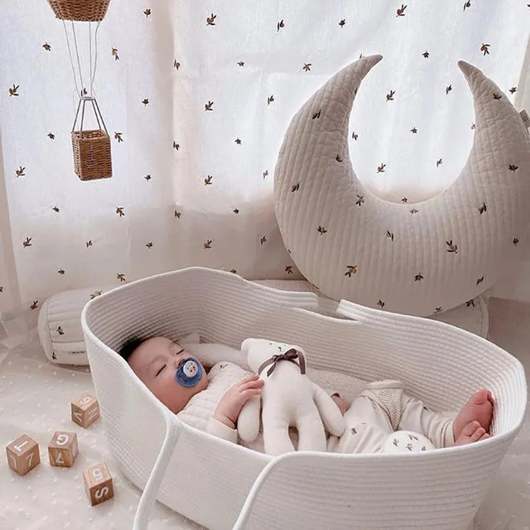 Ins Wind New Cotton Rope Woven Baby Hand Basket Folding Portable Newborn Bed Going Out Sleeping Basket Car