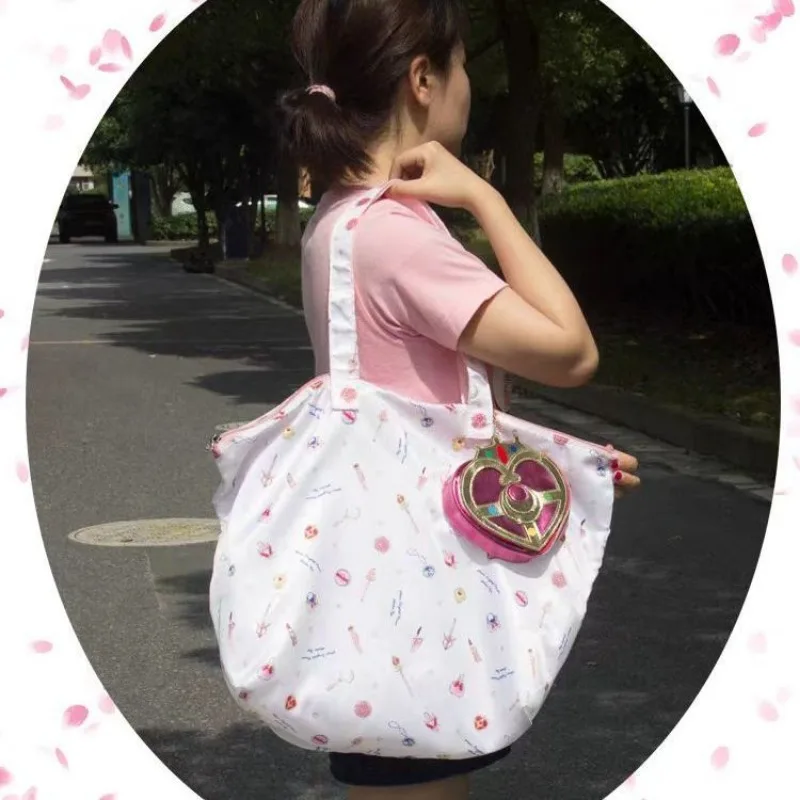 New Sailor Moon Cute Multipurpose Folding Transformed Tote Bag Cosmic Heart Shiny Coin Purse Versatile Shopping Bag Cute Gift