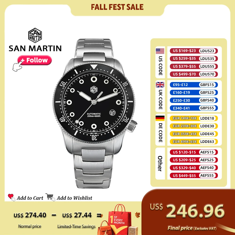 San Martin 39.5mm Men Diver Watch YN55 Automatic Mechanical Original Design Watches Sapphire Waterproof 200M Luminous SN0142