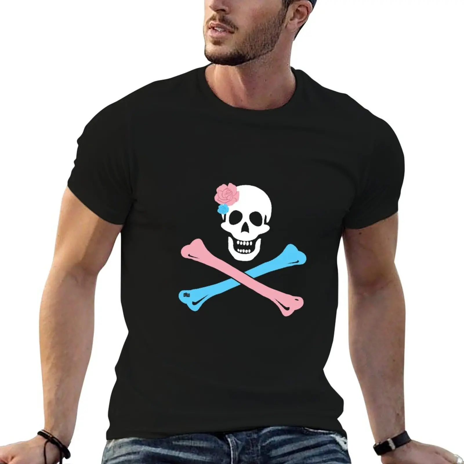 Trans Pride Skull and Crossbones T-Shirt Dry Fit Running Short Sleeve Top