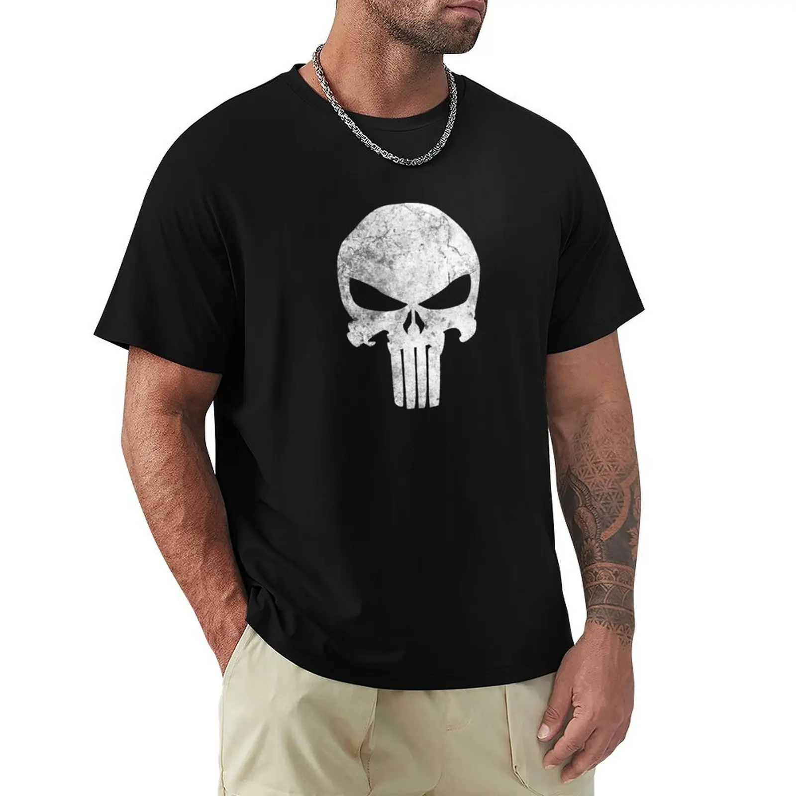 Skull Symbol Distressed Graphic Hoodie T-Shirt Trendy Casual Short Sleeve Shirt