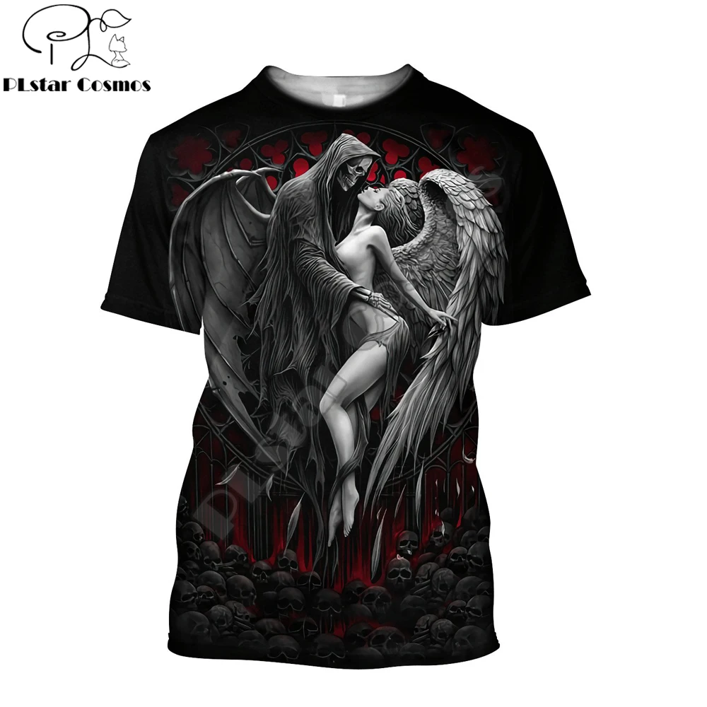 Reaper Skull Angel And Demon 3D All Over Printed Men t shirt Summer Fashion Harajuku short Sleeve Tee shirts Unisex tops TX-9