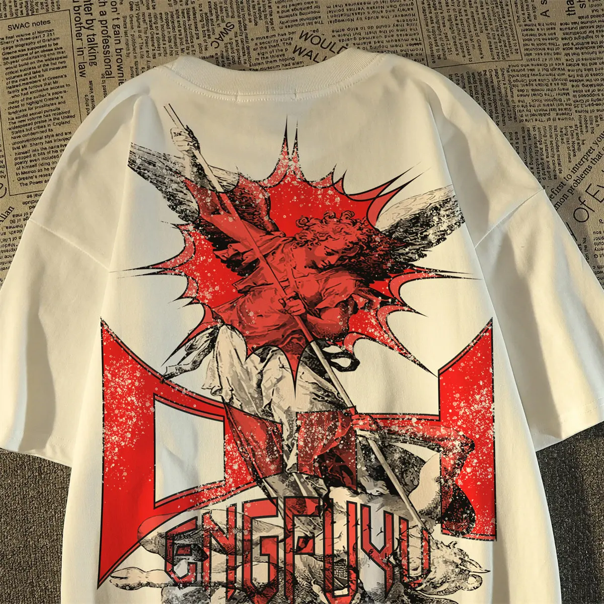2026 New Summer Cotton Short Sleeve T shirt Skull Demon Print Loose Top West Coast Street Style Half Sleeve Tee For Men Women