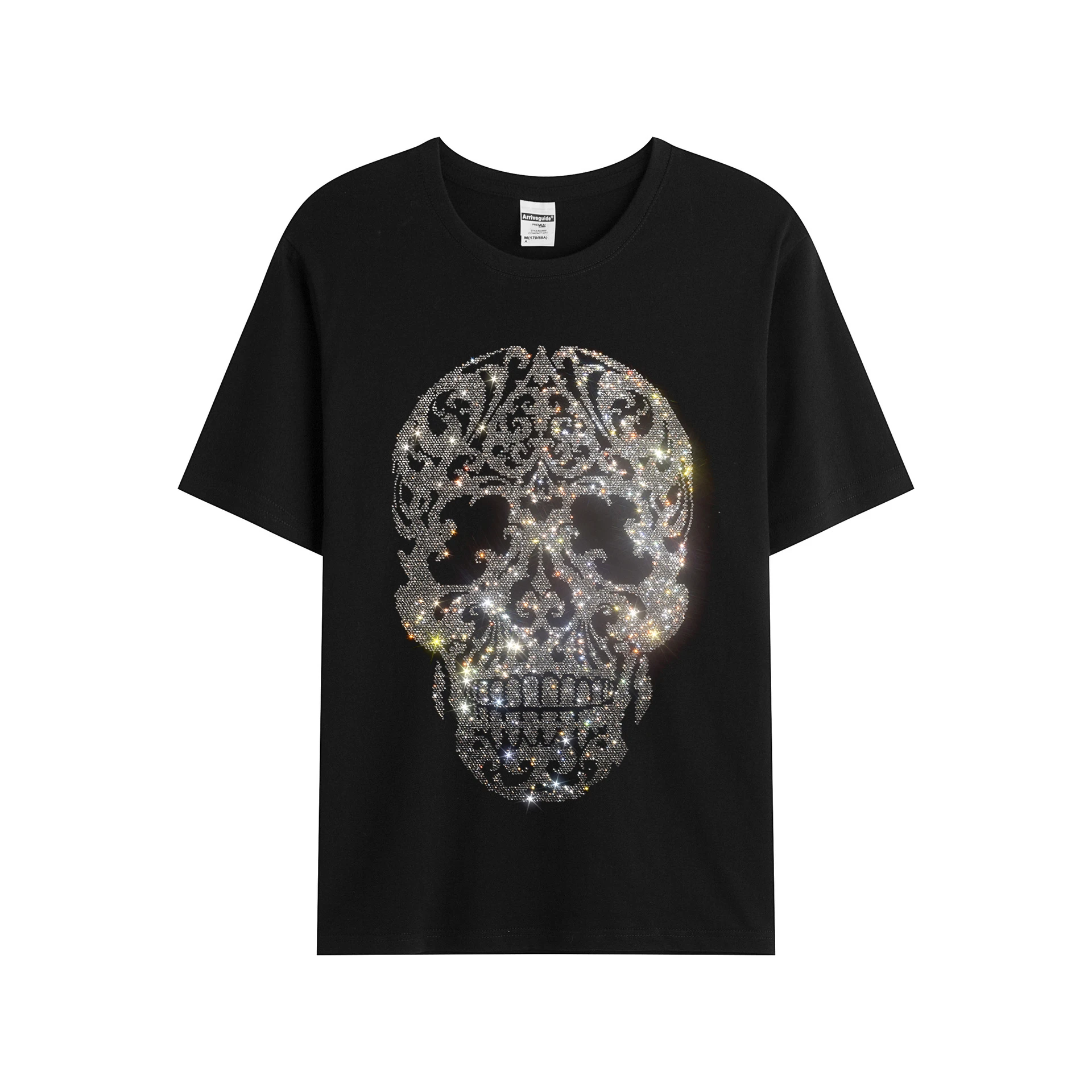 Shiny Rhinestone Creative Skull Men's Summer Short-Sleeved T-Shirt Casual Fashion Loose Cotton High Quality T-Shirt