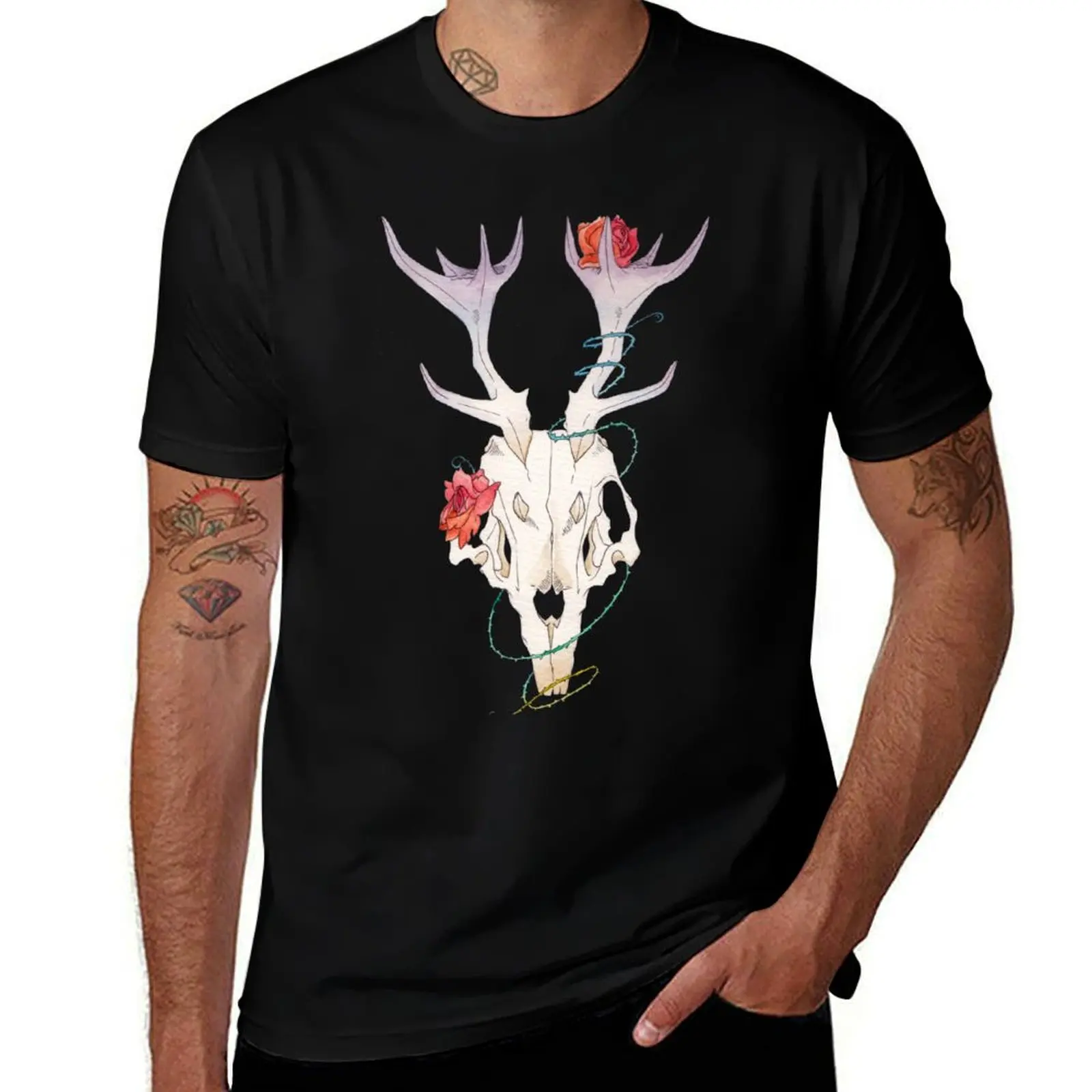 Jackalope Skull T-Shirt Simple Casual Short Sleeve Tee T-Shirt