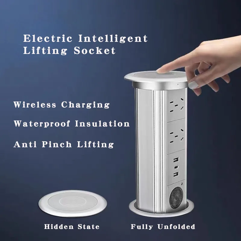Electric IntelligentLifting Socket Wireless Charging Anti Pinch Lifting Socket EU FR UK US Universal Standard Hidden Type Socket