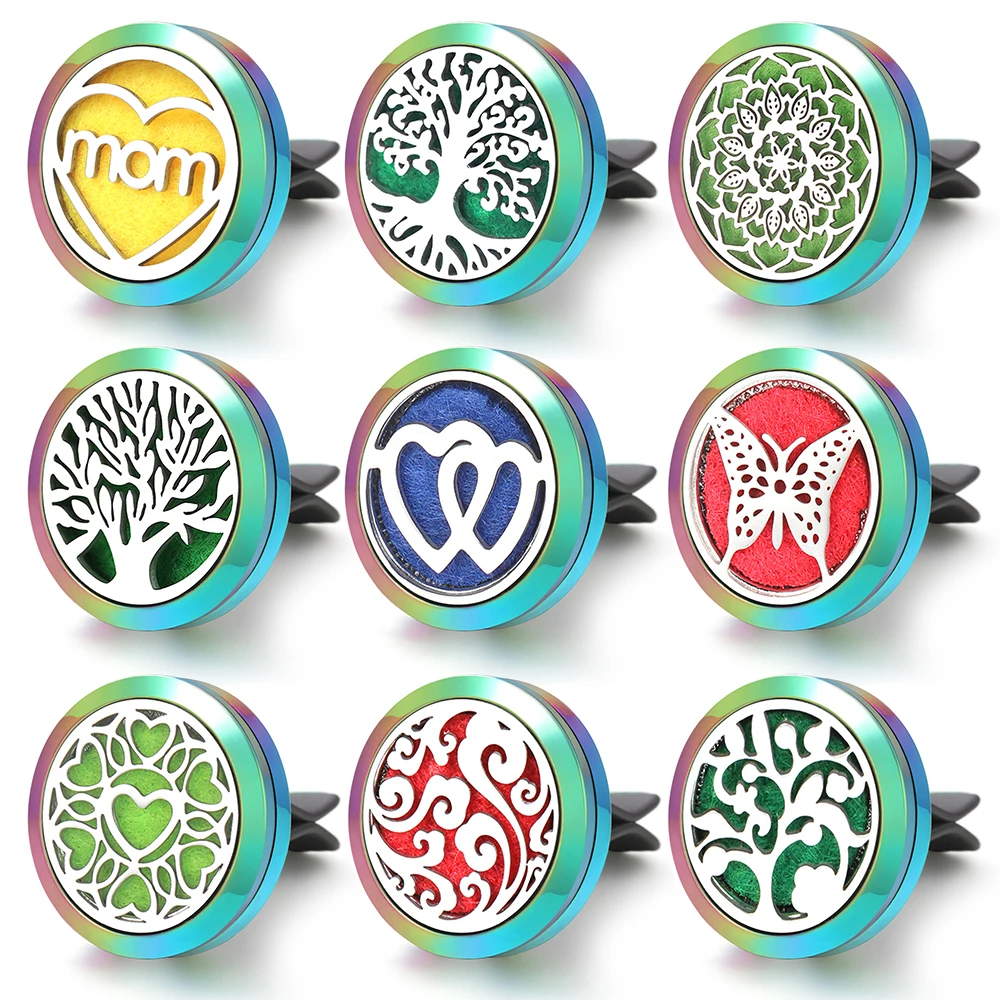 Fashion Colorful Car Aromatherapy Diffuser Tree of Life Air Outlet Freshener Clip Essential Oil Fragrance Locket Pendant Jewelry