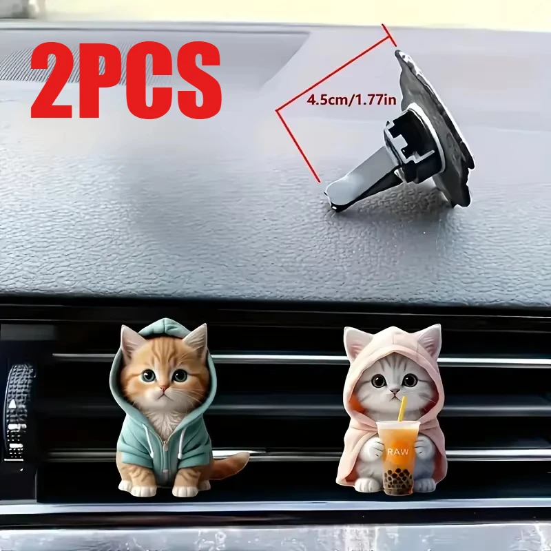 2PCS Cute Cat Acrylic Car Decoration Fragrance Sheet Long-lasting Fragrance Ventilation Clip Decoration and Aromatherapy